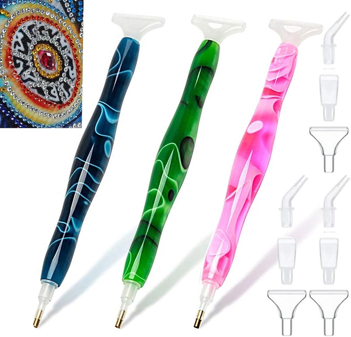 3-delige hars diamant schilderij pen met 15 penpunten - Nail Art Accessoires, Crystal Drill Bead Jewel Wax