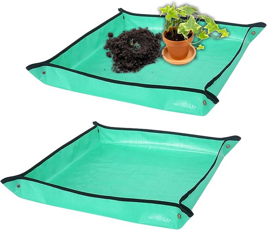 2 Stuks Plant Repotting Mat, Waterdichte Plantentransplantingsmat, Opvouwbare Planting Operatie Mat, voor Snoeien, Oppotten, 2 Maten (100x100cm, 50x50cm, Groen)