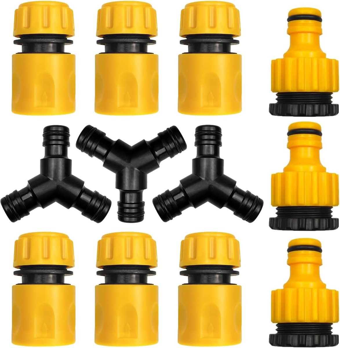 Coupling 1/2 inch, verpakking van 6 slangverbindingen, 3 taps slangverbindingen, 3 taps slangverbinding, adapter tap tuinbroek voor pijpverbinding, tuingereedschap