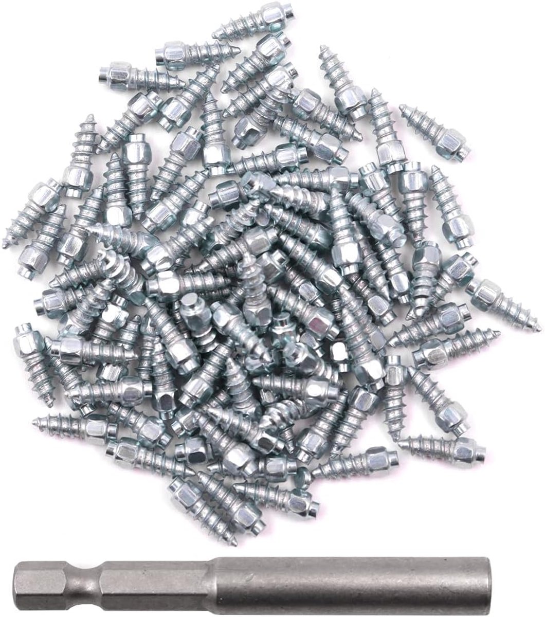 100 stuks schroefbanden, 4 x 12 mm, wielwielnoppen voor wintersneeuw, bandenspikes met installatiegereedschap, voor mountainbikes, elektrische voertuigen, scooters, motorfietsen, auto'