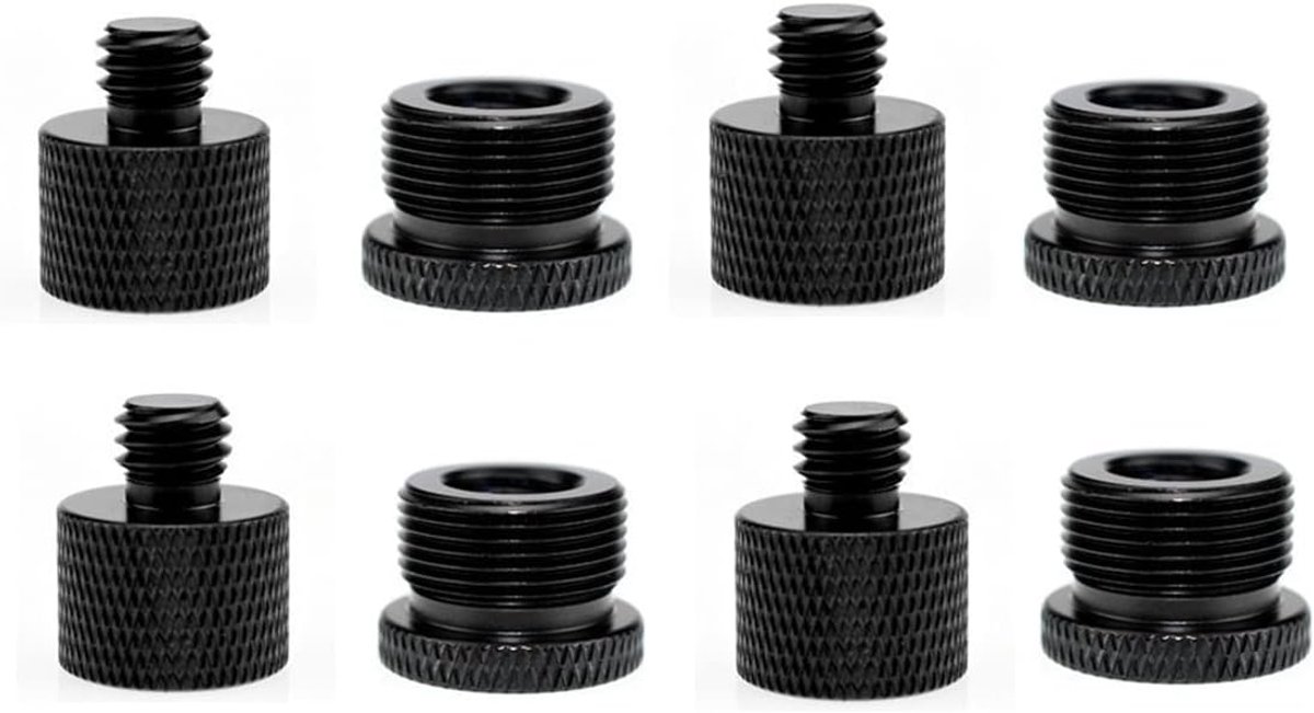 Schroefadapter 5/8 inch binnendraad op 3/8 inch buitendraad 3/8 inch binnendraad op 5/8 inch buitendraad schroef voor microfoonstatief statiefschroef 8 stuks (zwart)