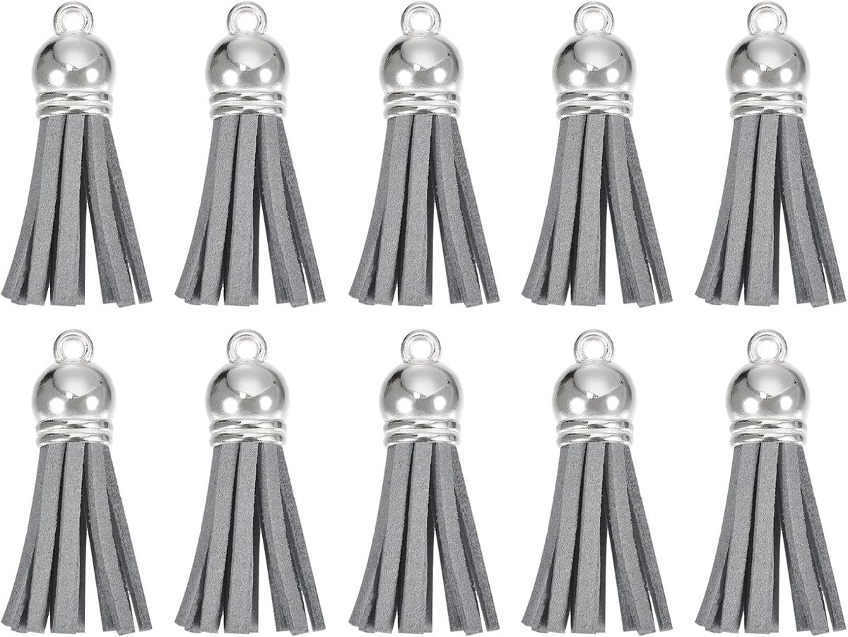 Kwastjes, sleutelhangers, bedels met zilveren dop voor hangers, armbanden, sieraden maken, doe-het-zelf handwerk, decoratie, grijs