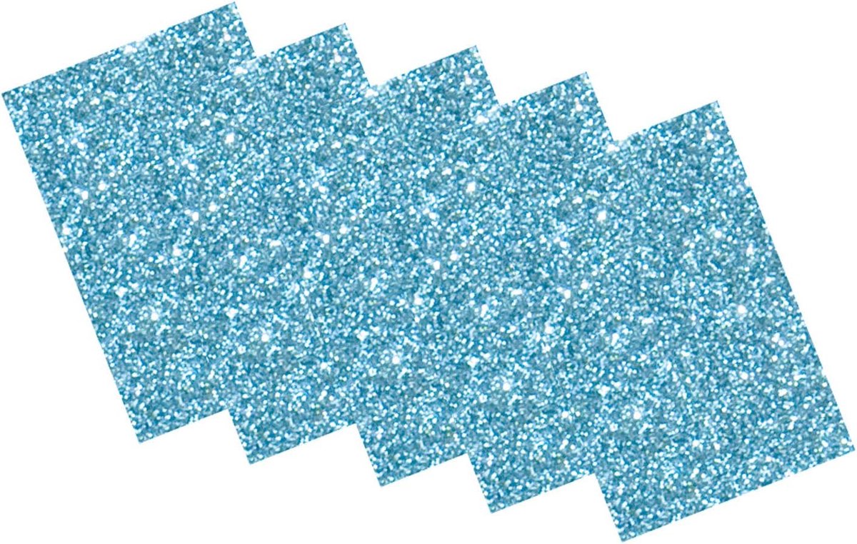 folia 231930 Glitter-schuimrubber II eenzijdig zelfklevend, 5 vellen in hemelsblauw, elk 20 x 29 cm groot, ca. 2 mm dik, voor het versieren, knutselen en maken van stickers