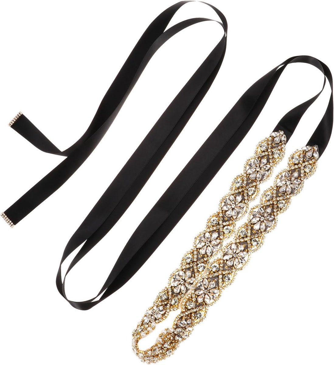 Bruidsriem met strass voor trouwjurk, sjerp, bruidsmeisje, kristal, handgemaakt, goud, accessoires voor damesjurken met lint, Goud, One size