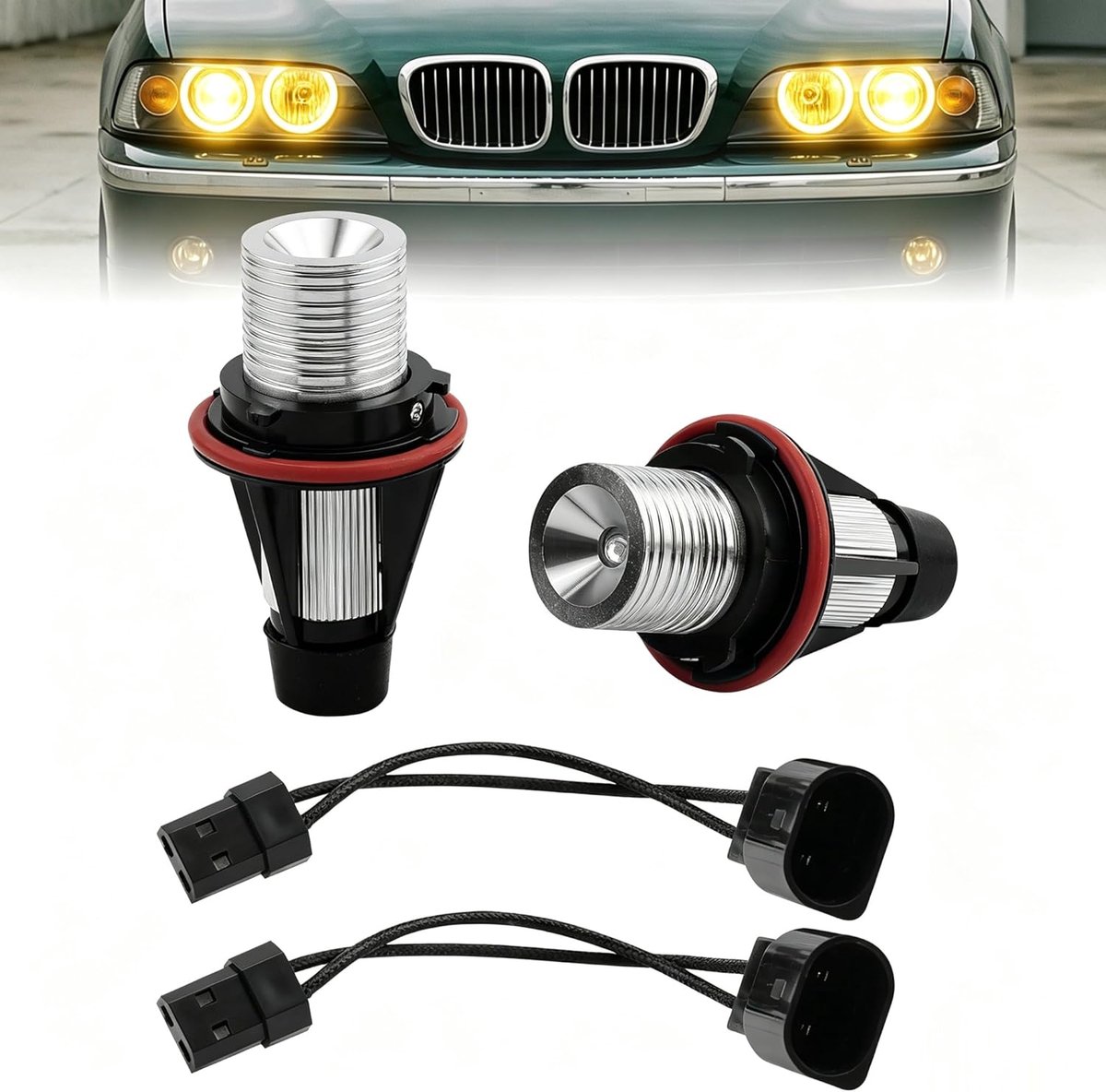 Angel Eye Halo Ring LED -lampen, waterdichte LED Angel Eyes Marker Lampen, compatibel met BMVV, onderdeelnummer 6312694048 63126916097 63126929309, geel, geel