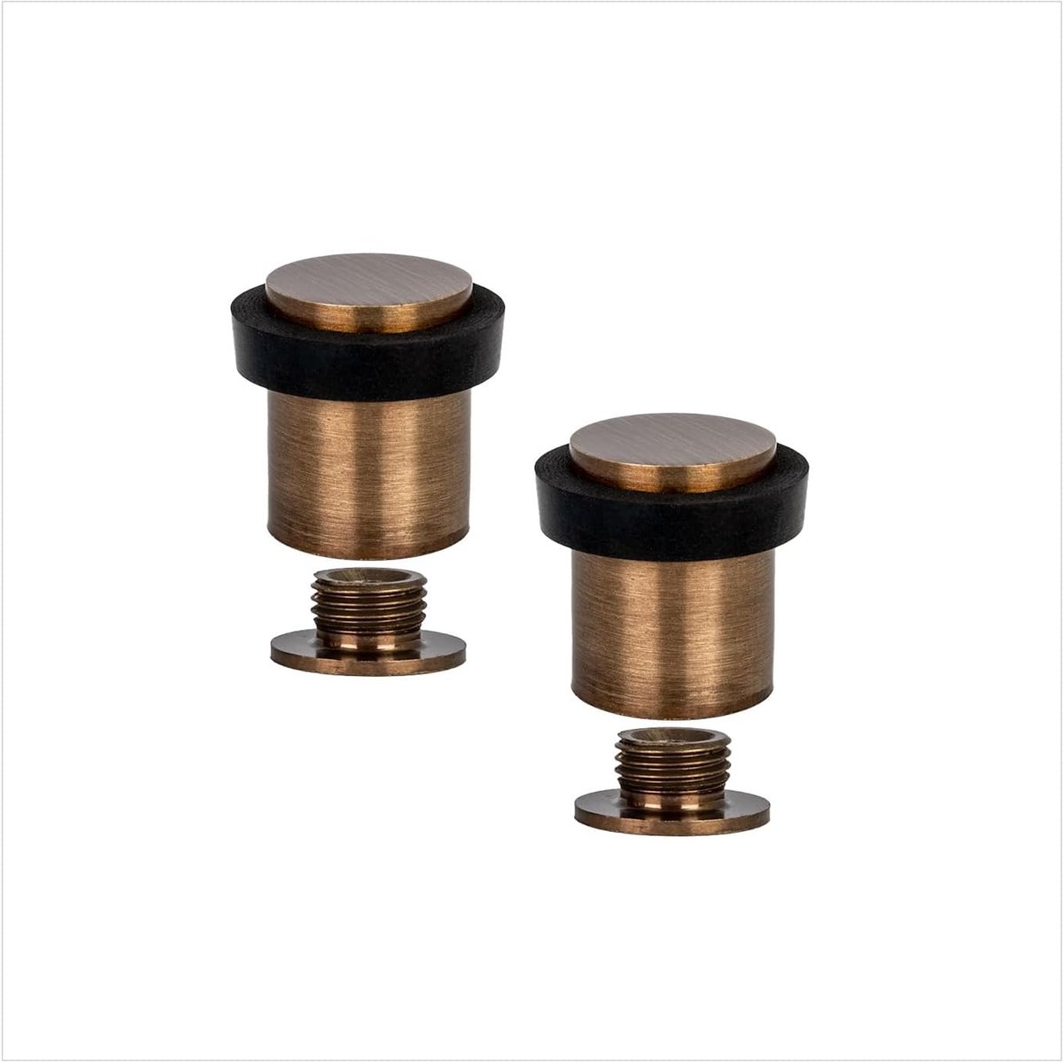 Stoppers Voor Vloerl | Ø20x25 mm | Messing Lederen Afwerking | Zwart Rubber | Inclusief Schroef + Bevestigingsplug | Mod. I-180-CU