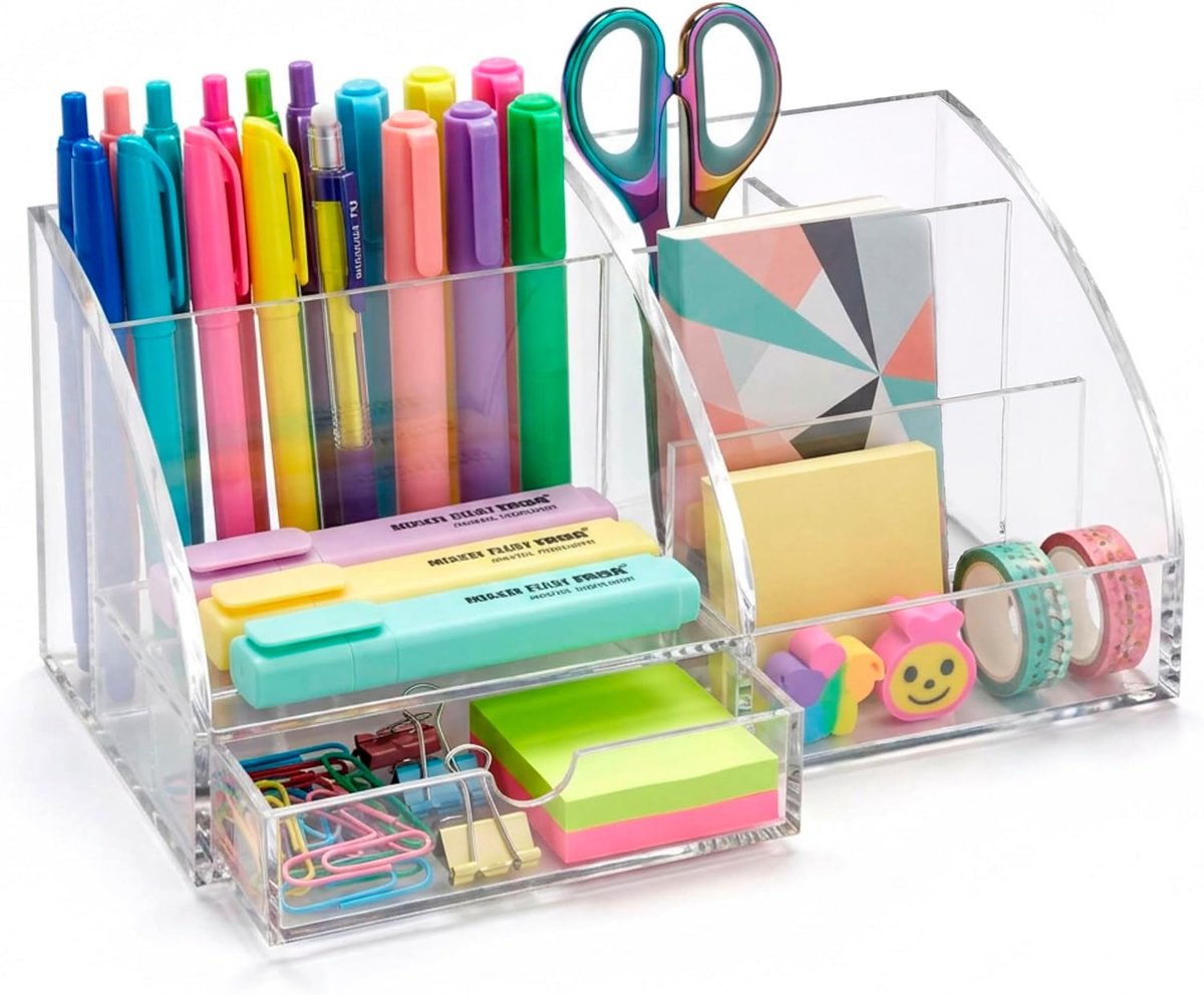 Doorzichtige bureau-organizer van acryl, 130 mm x 250 mm x 120 mm