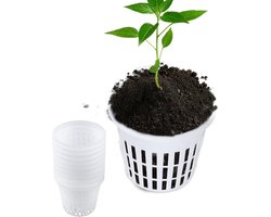Pot, 10 Pack 3 inch Net Cup Potten met Gaten en Schotels, Plastic Orchid Potten, Mesh Pot Net Cup Basket Hydroponic(Wit)