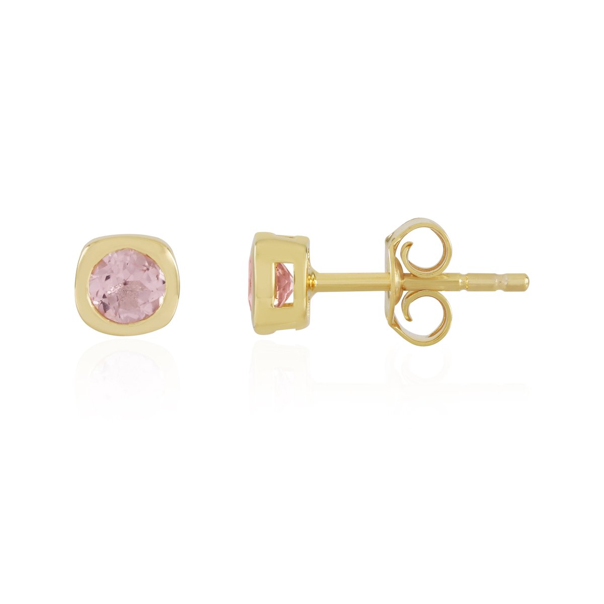 Cavill - 925 Sterling Zilveren Oorbellen met 0,458 ct Roze Toermalijn - Ronde Bezel-zetting - Goud Verguld - Elegante, Lichtgewicht Sieraden