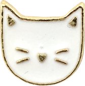 Poes Kat Wit Emaille Pin 1.3 cm / 1.3 cm / Wit Goudkleurig