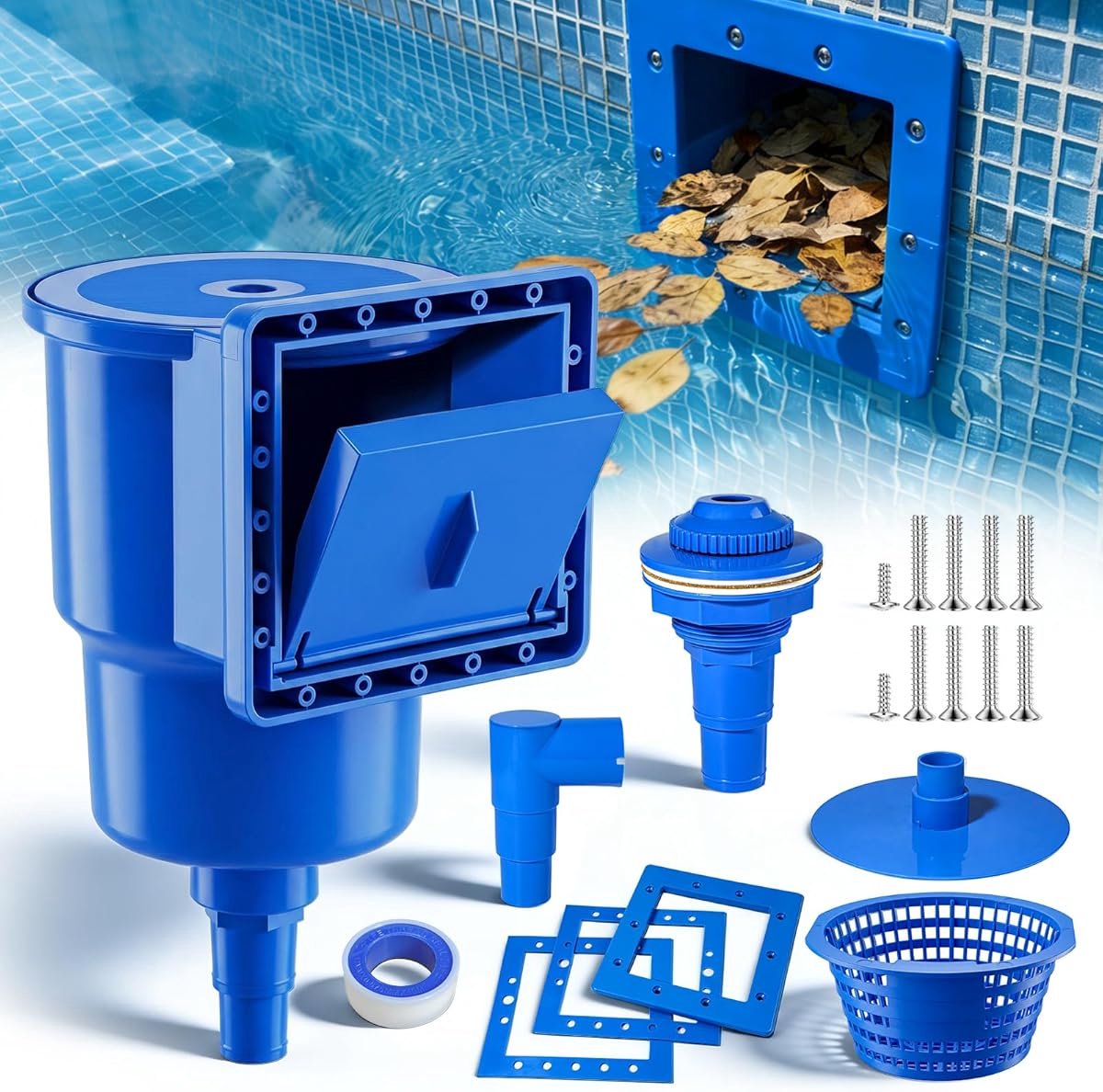 Skimmer en Accessoireset - Skimmer voor Zwembadafvoer - ABS - 2 Aansluitingen - Voorfilter - met Mand - Zwembad Accesoires - Bovengronds en Ingegraven Zwembad - Voor Drijvend Vuil