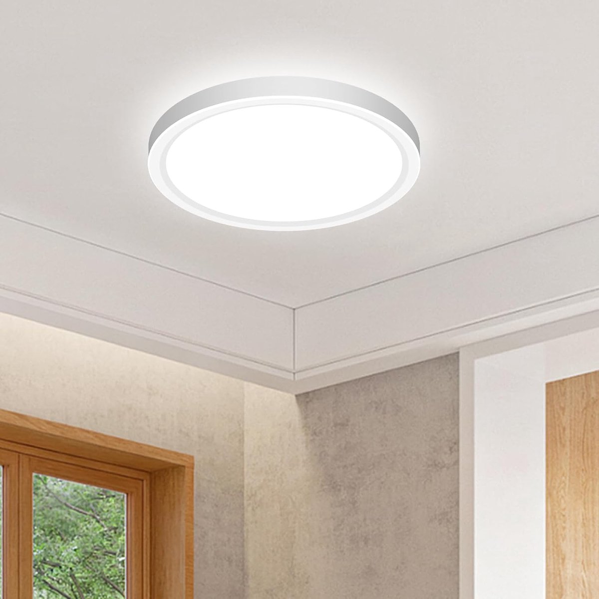 slochi Led-plafondlamp, 3 kleuren, 3000 K/4000 K/6500 K, rond, plat, IP44 waterdicht, 16 cm, 12 W, kleine plafondlampen voor keuken, hal, kelder, badkamer, slaapkamer