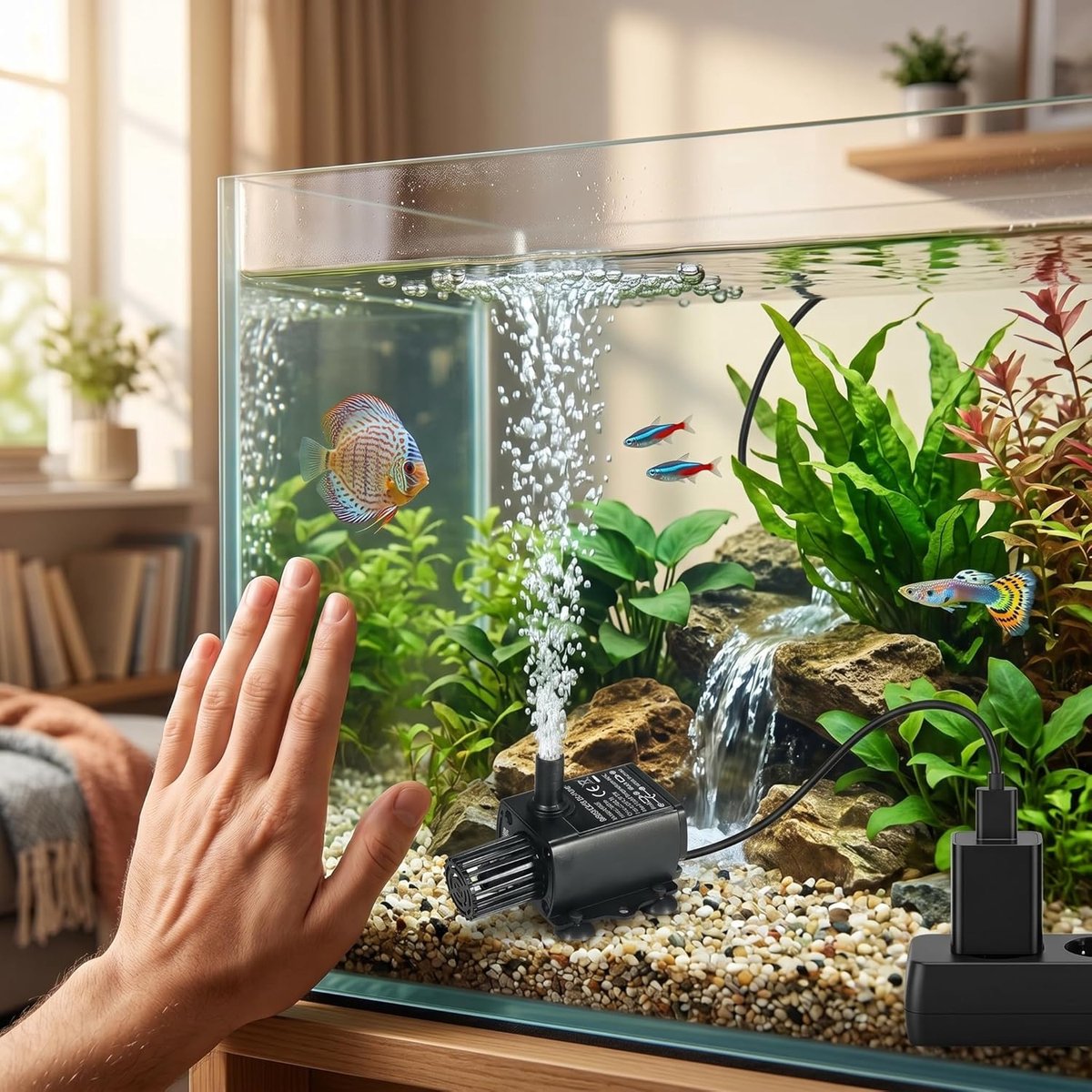 Mini Dompelpomp 250L/H – Draadloze 5V Waterpomp voor Aquarium, Vijver en Fontein – Geruisloze Kleine Waterpomp – Onderhoudsvrij en Geschikt voor Waterornament en Hydrocultuur