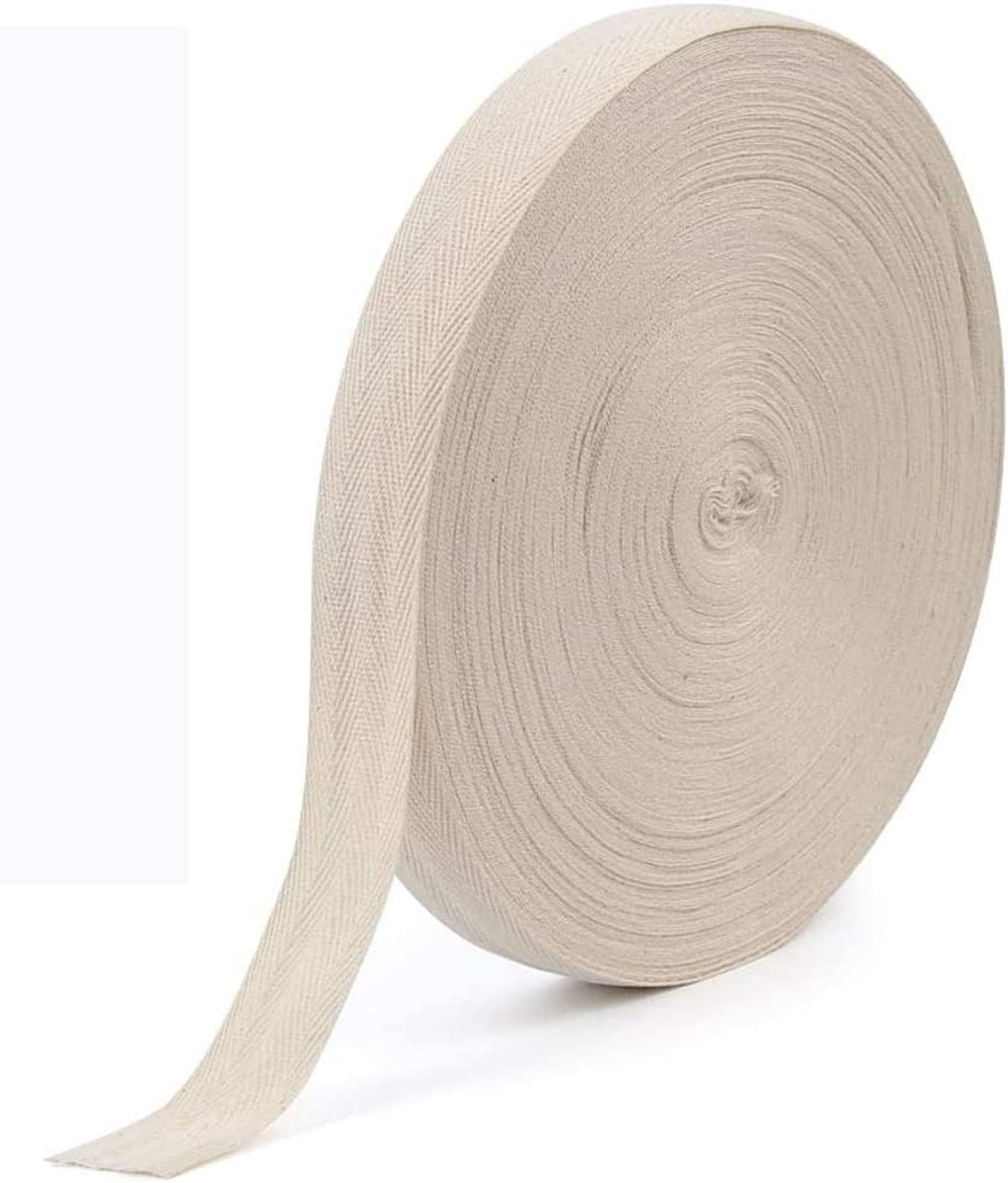 Tape 25 cm, 25 mm katoenen band, 50 meter katoenen biaisband, keperband voor naaien, voor doe-het-zelven, knutselen, naaien, breien, kledingaccessoires
