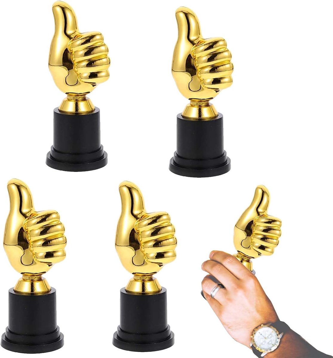 4 Stuks Trofee Uitreikingen Gouden Award Plastic Trofee, Duim Hoog Trofee voor Kids Party Favors Rekwisieten Beloningen Winnende Prijzen Wedstrijden, Hand Trofee voor Kinderen en Volwassenen