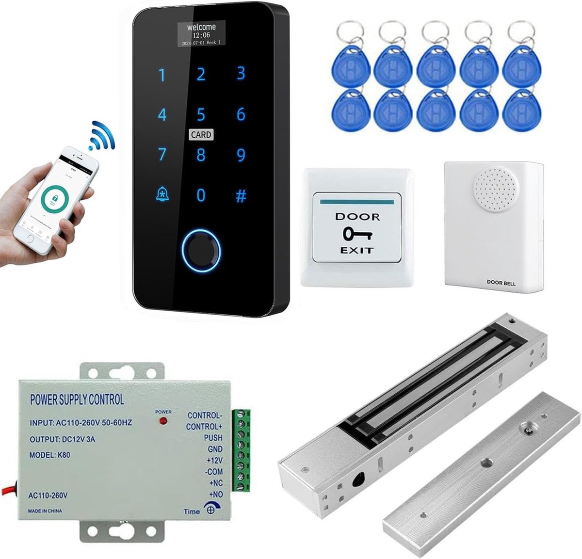Toegangscontrolesysteem touchscreen vingerafdruktoetsenbord - NC elektromagnetische vergrendeling 280kg - SnelShoppen