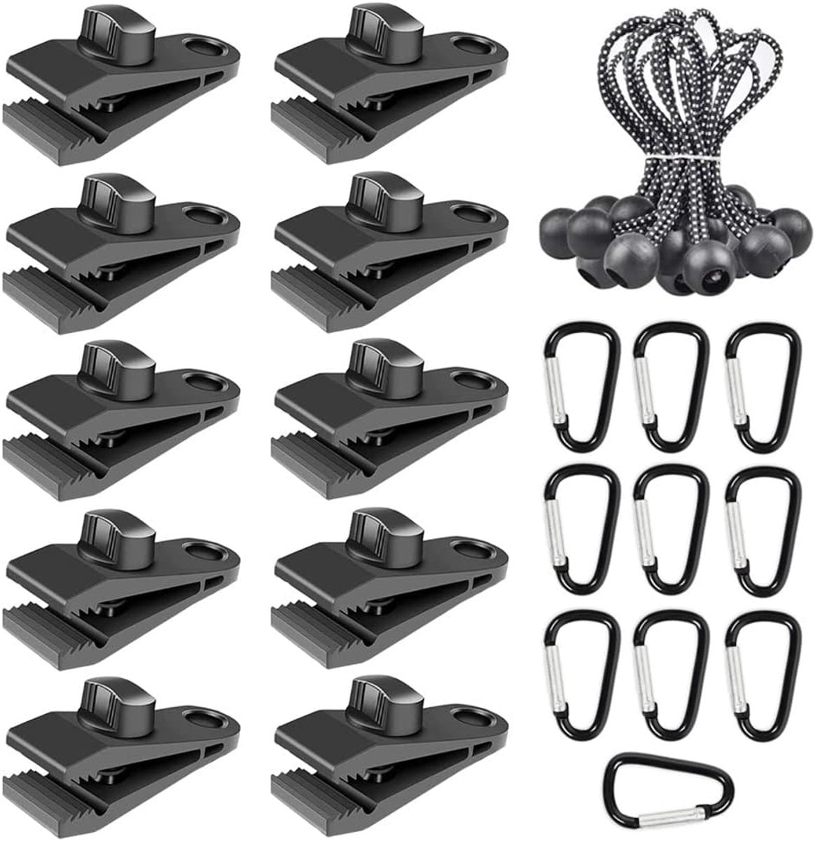 Tentclips set 30 stuks - nylon met D-vormige karabiner - sterk en duurzaam - perfect voor tenten en zeilen - SnelShoppen