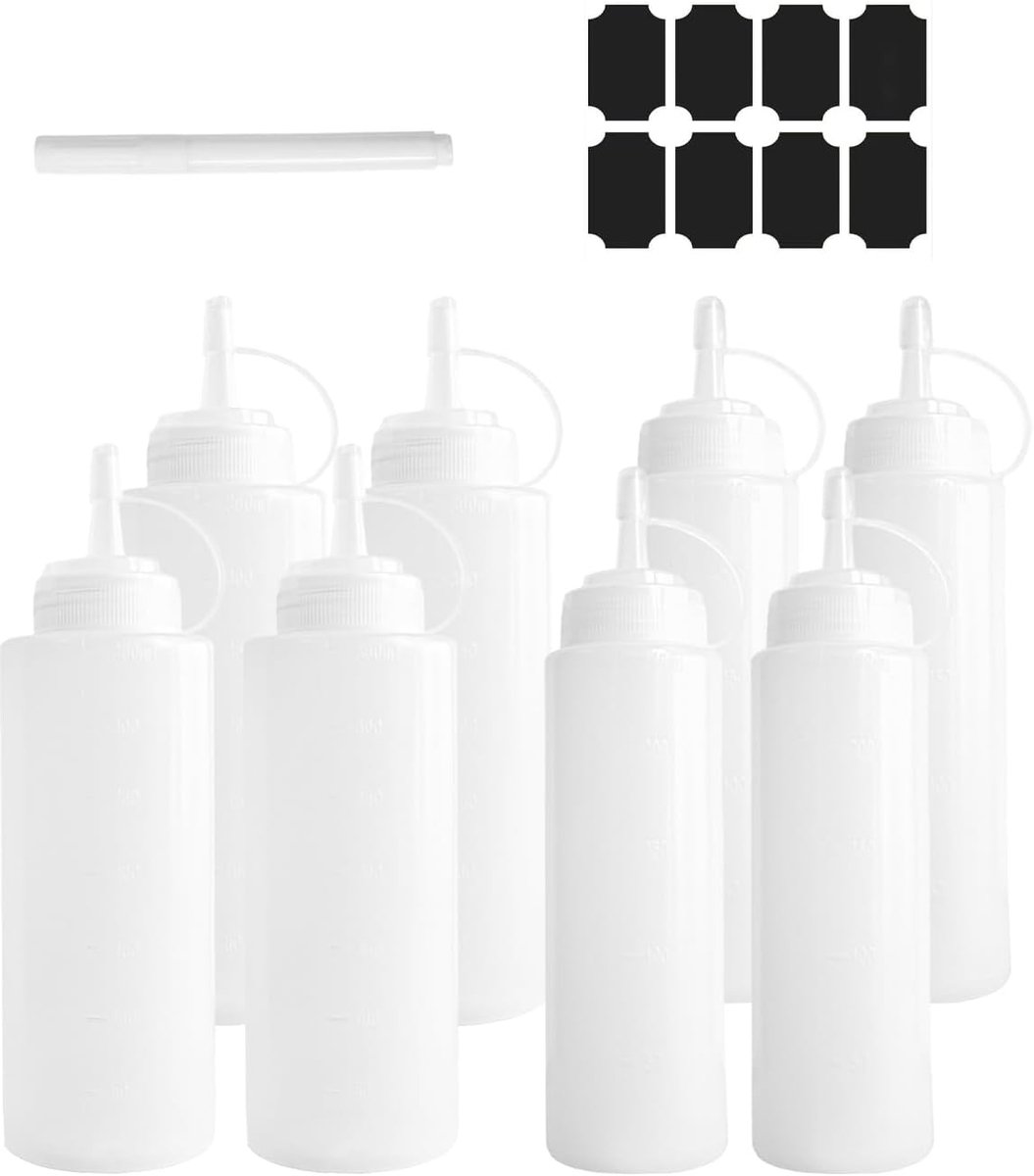 Squeeze flessen 8-delig - 4x 250ml en 4x 360ml - kunststof doseringsflessen - ideaal voor sauzen - SnelShoppen