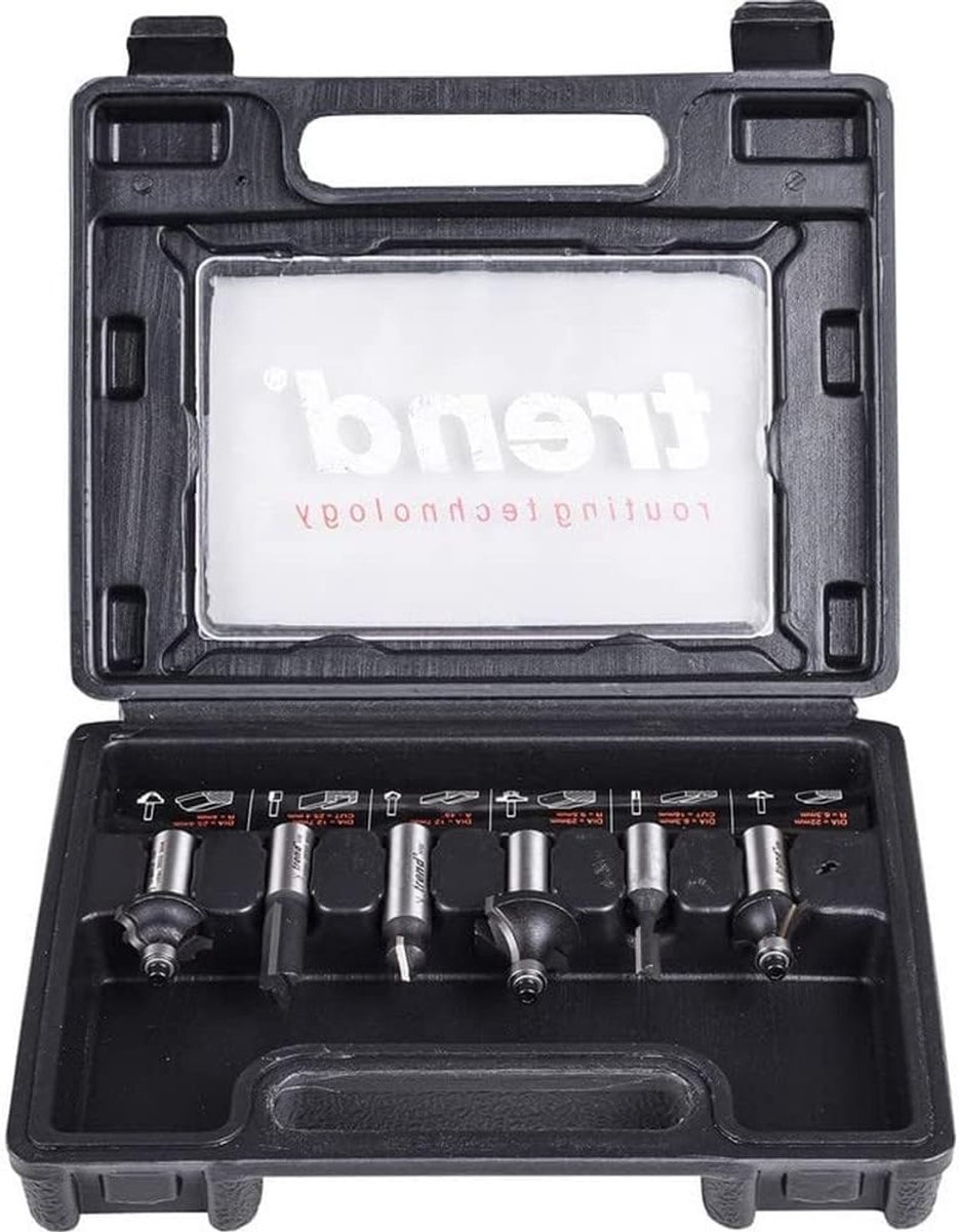SnelShoppen - 6 Delige Router Set met Tungsten Carbide Snijgereedschap voor Decoratieve Houtbewerking, Precisie en Duurzaamheid SET/SS11X12MMTC