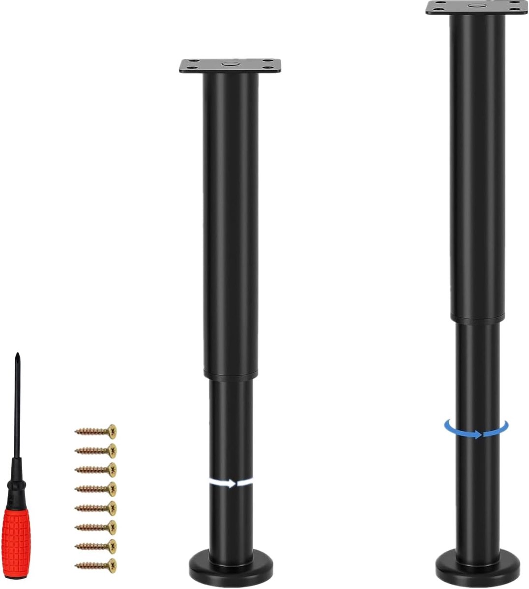 SnelShoppen - Verstelbare Meubelpoten, Verstelbare Kastpoten met Schroeven, Draagvermogen 800kg voor Bank, Tafel, Stoel, Bureau (Zwart, 25-42cm)