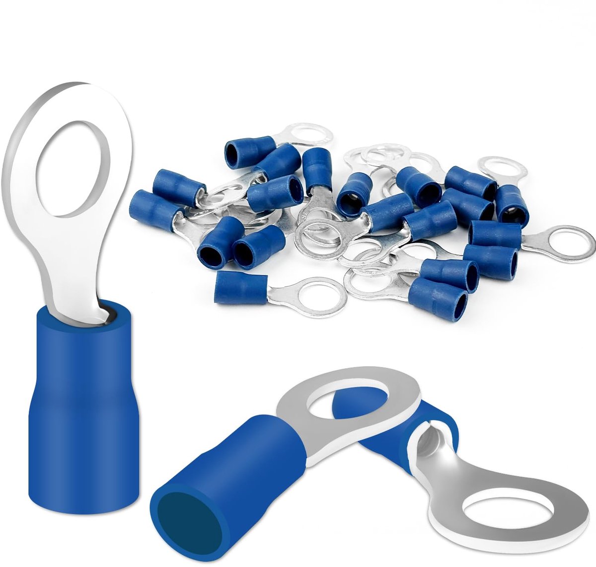 Ringkabelschoenen 0,5-6 mm², RV kabelschoenen, knelverbinders, gedeeltelijk geïsoleerd, pvc-kabelconnectoren van vertind koper (1,5-2,5 mm², M5)