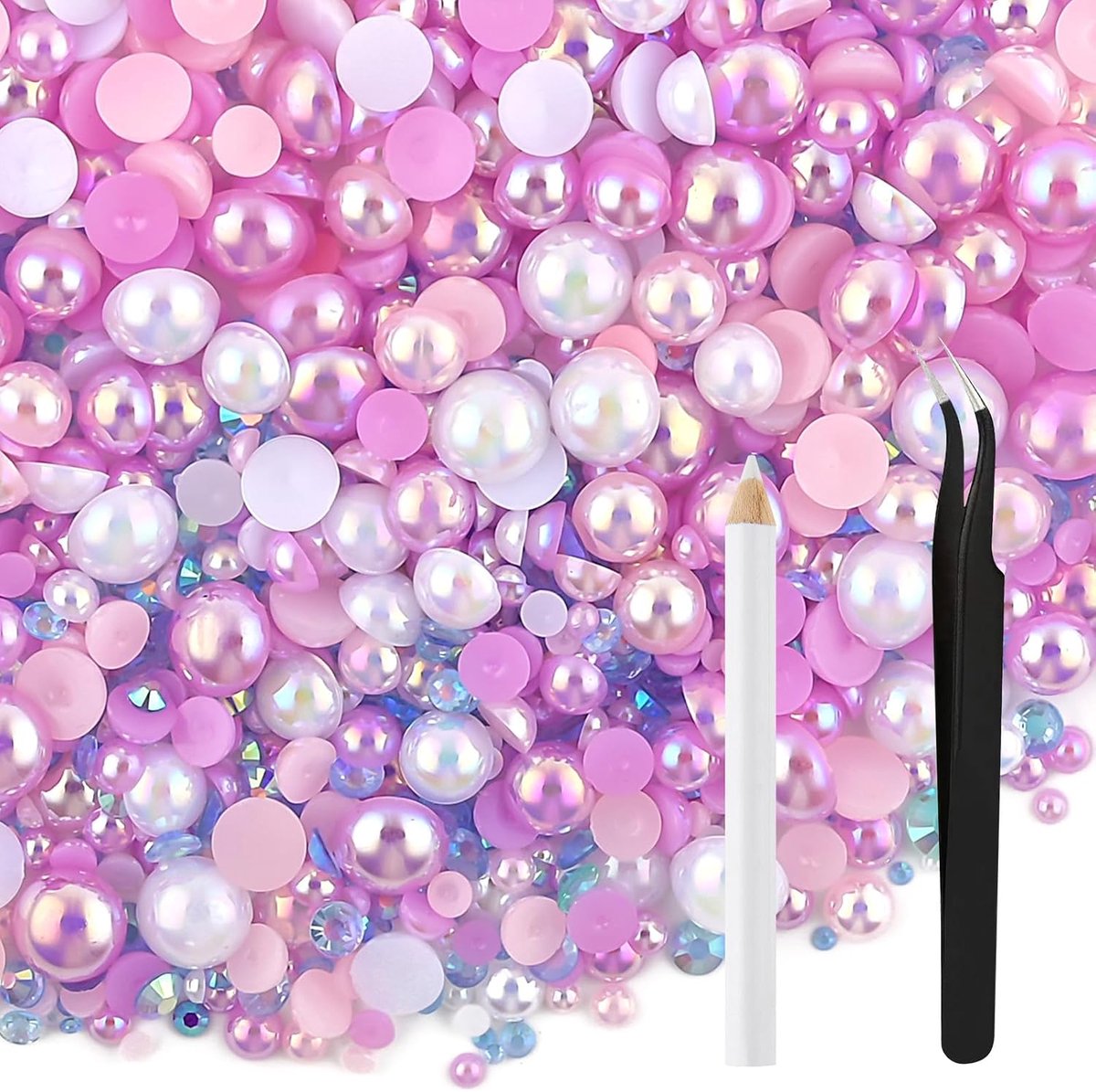 60 g Mix parels en strass steentjes voor ambachten platte steentjes halfrond gemengde maat 3 mm-10 mm platte parels voor ambachten doe-het-zelf nail art schoenen kleding tuimelaars mokken