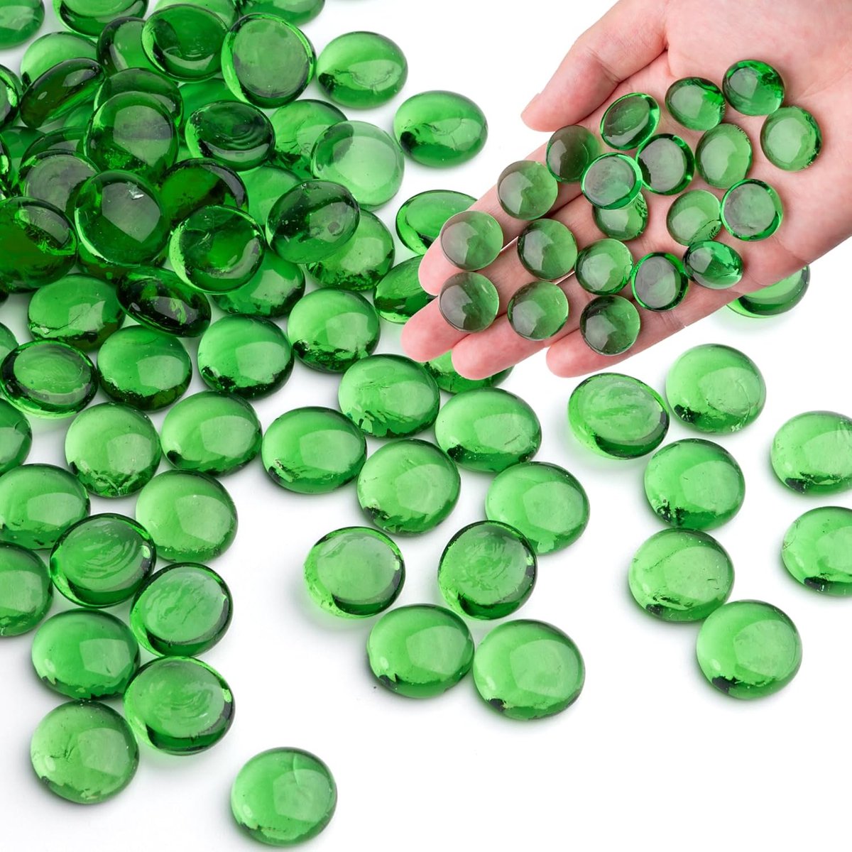 0,44 kg groene glazen ballen, platte glaskralen voor vazen, kiezelstenen voor aquariumdecoratie, mancala-stenen, vaasvulling