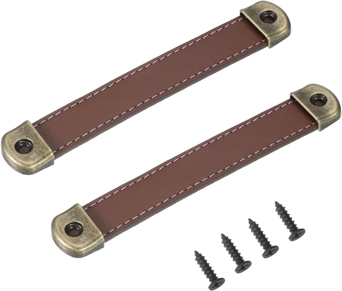 14,5 cm lederen ladetrekkers met ijzeren plaat, 2 stuks lederen riem kofferbak handvat kast knoppen hardware vervanging met 18 mm schroeven voor dressoir deur koffer bagage, lichtbruin