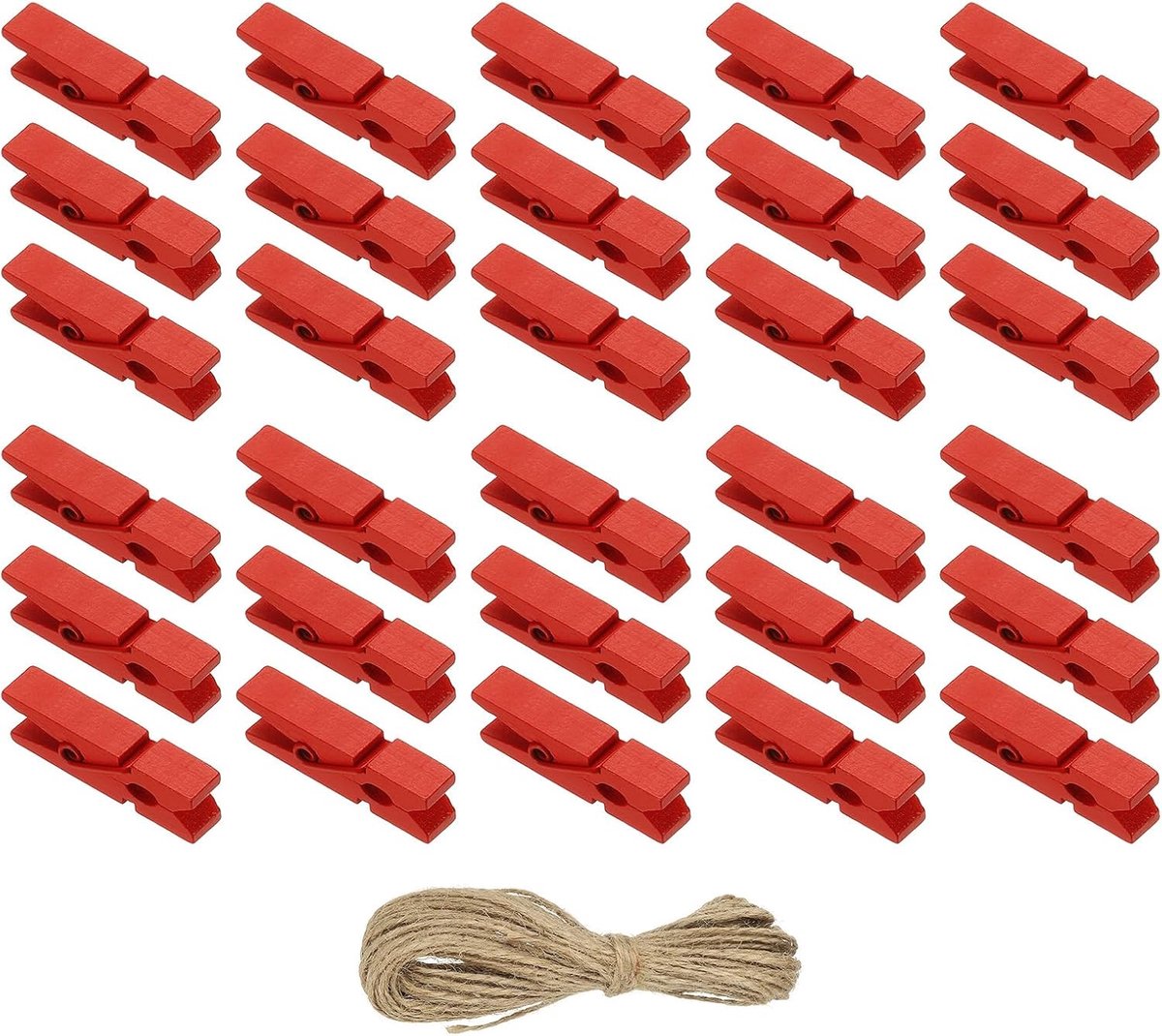 Wasknijpers, hout, kloppen, 100 stuks kleurrijke houten knijpers met sterke greep, fotoclips voor het ophangen van foto's, kleding, decoratief knutselwerk, rood