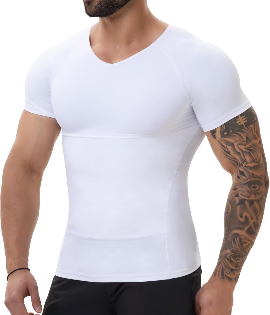 Body Shaper Compressieshirt voor heren, strakke elastische V-hals, slank, figuurvormend, buikweg ondergoed, onderhemd, shapewear, top, mannen