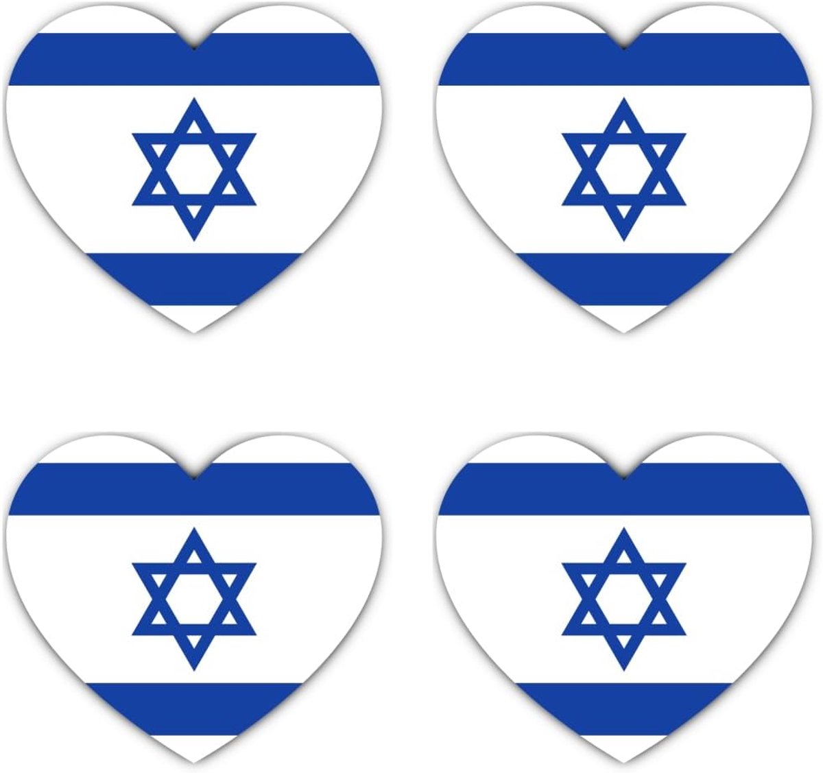 100 mm, 4 stuks - Sticker in hartvorm, Israël vlag set, vinyl stickers 10 cm, 4-pack, outdoor weerbestendig