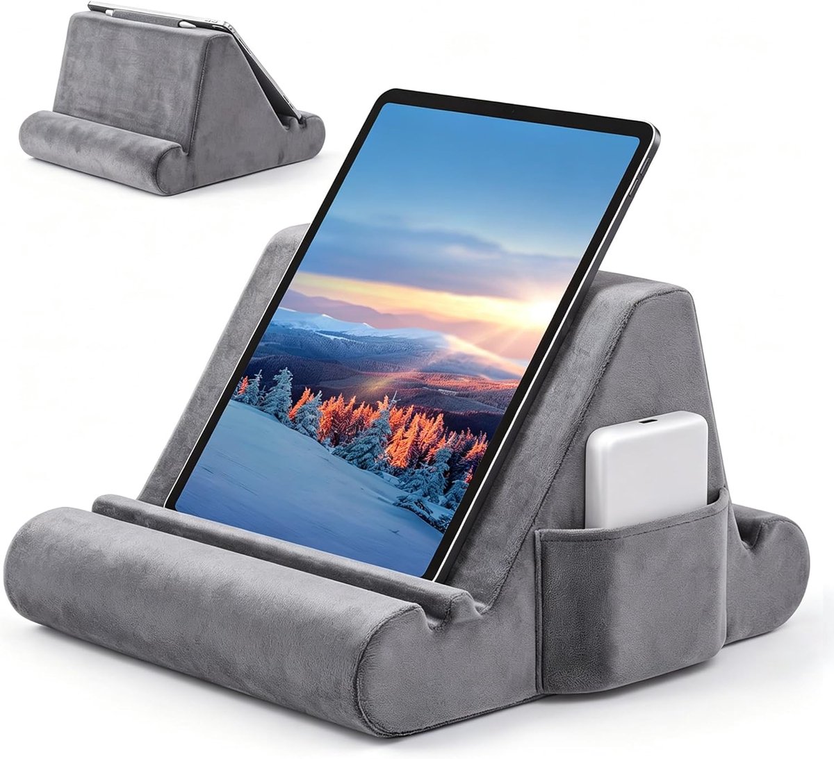 zacht kussen voor schoot, tablethouder voor bed met 3 kijkhoeken, tas, stylushouder, compatibel met iPad Pro 13, 10,5, Air, Mini, Galaxy Tab