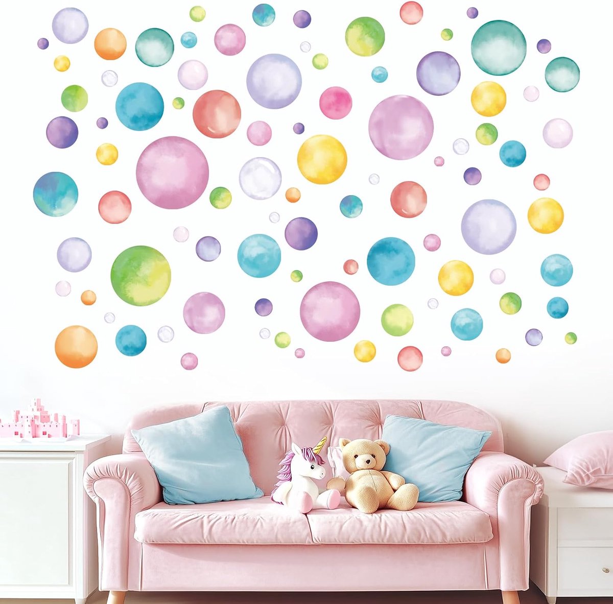 Muurstickers Pastel Aquarel Stippen Ronde Cirkel Muurstickers, Muurstickers Peel en Stick Vinyl DIY Muursticker Voor Meisjes Slaapkamer, Kleuterschool