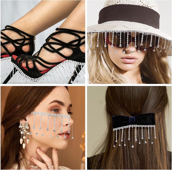 1 Yard Strass Franje Bord Diamant Kristal Riem Kwastlint Glinsterende Zilverkleurige Parelfranje Bord Voor DIY Sieraden Naaien Kleding En Bruiloft Decoratie — afbeelding 5