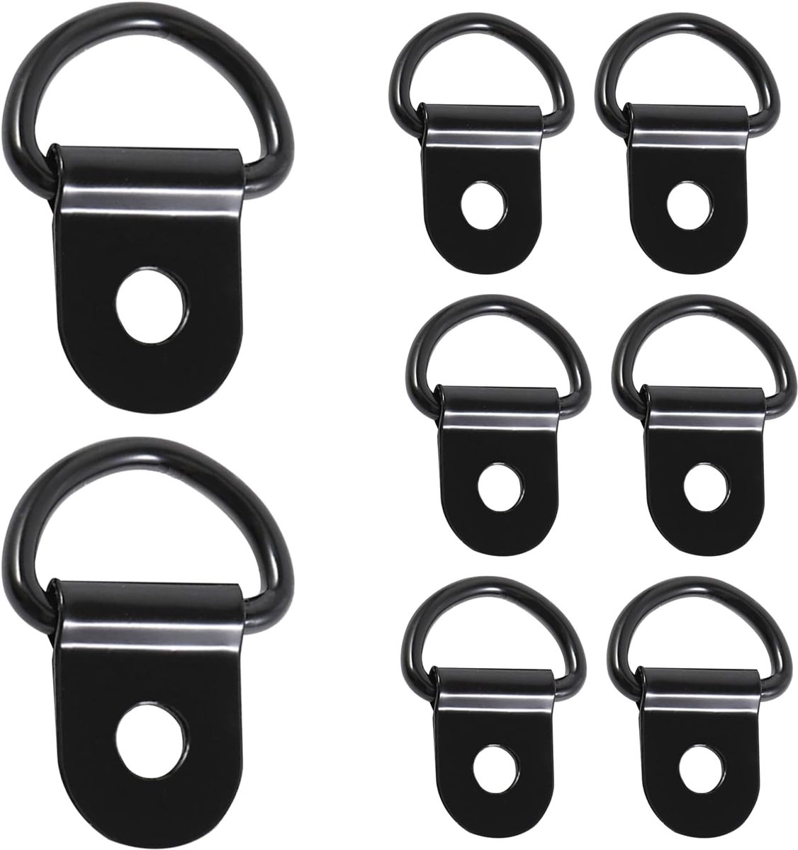 8 stuks D-opbouwringen, sjorogen voor aanhangers van ijzer, belasting 100 kg, bevestigingsogen, sjorring, haak voor het vastzetten van lading in auto's, kajak en aanhangers, zwart