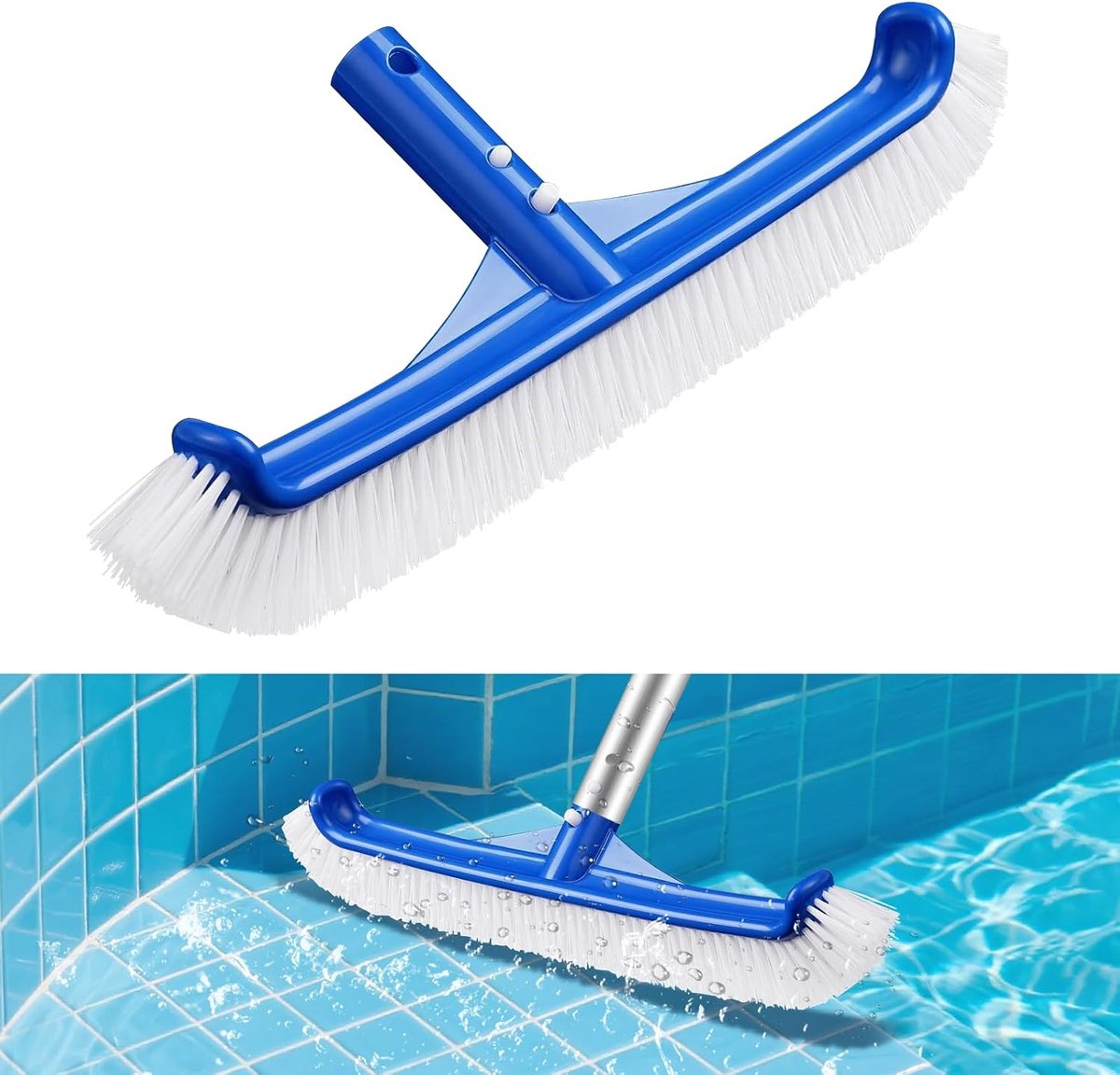 Zwembadborstel, 43 cm, borstelkop voor zwembad, met gebogen uiteinden, EZ-clip, nylon borstelharen, voor zwembad, tegels, vloeren, muren