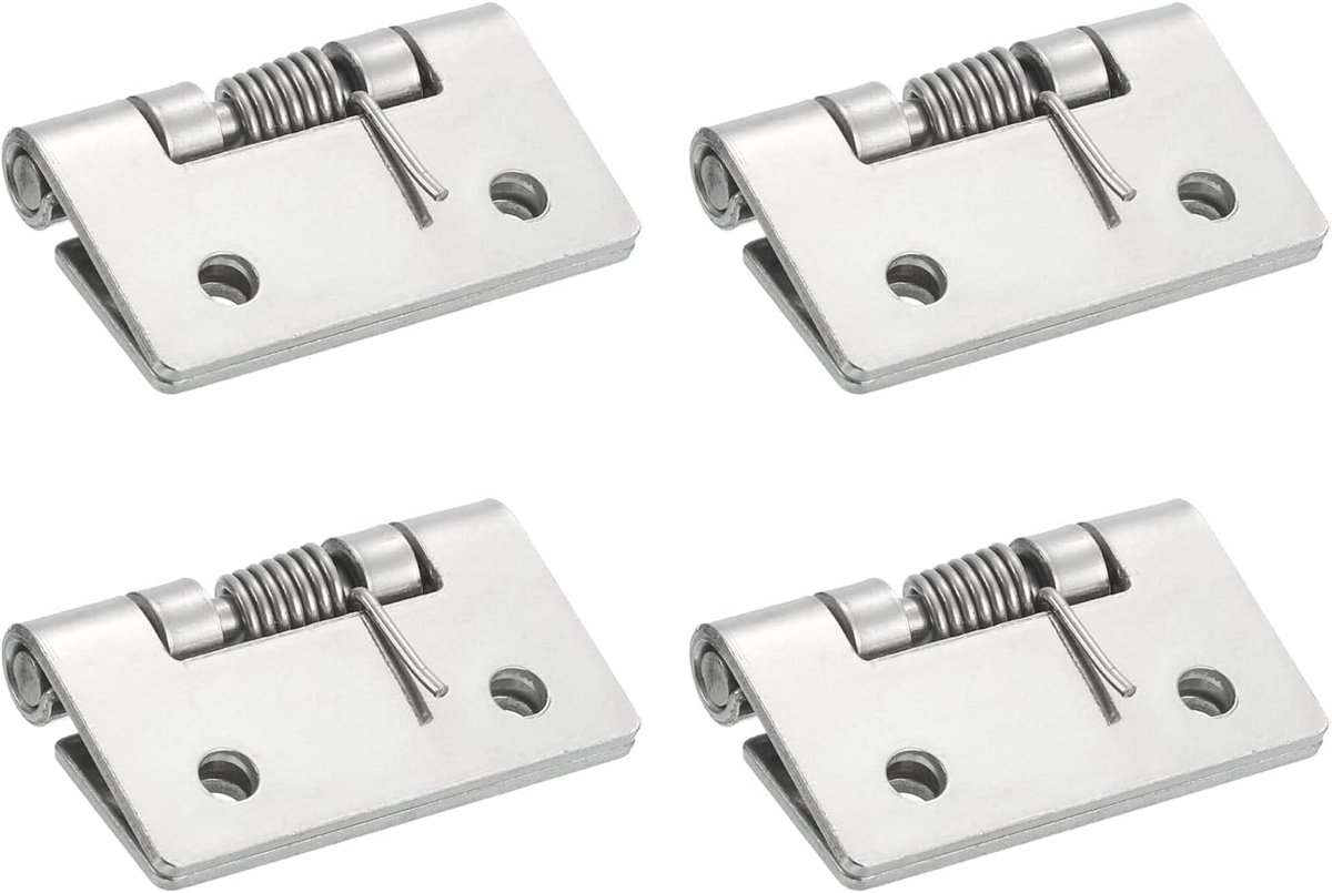 Scharnieren, 4 stuks veerscharnieren, 5 cm lang, 304 roestvrij staal, zelfsluitend kastscharnier voor links- en rechtshandigen, doe-het-zelf hardware, zilver (buiten)