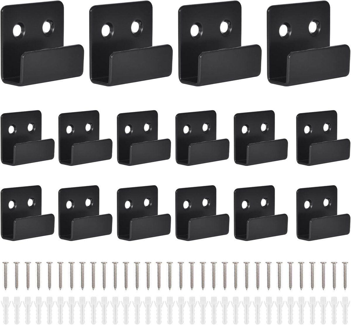 Haken met 32 schroeven, roestvrij staal, U-beugel, zware wandhaken, displayhouder voor keramische tegels voor badkamer, keuken, garage (zwart)
