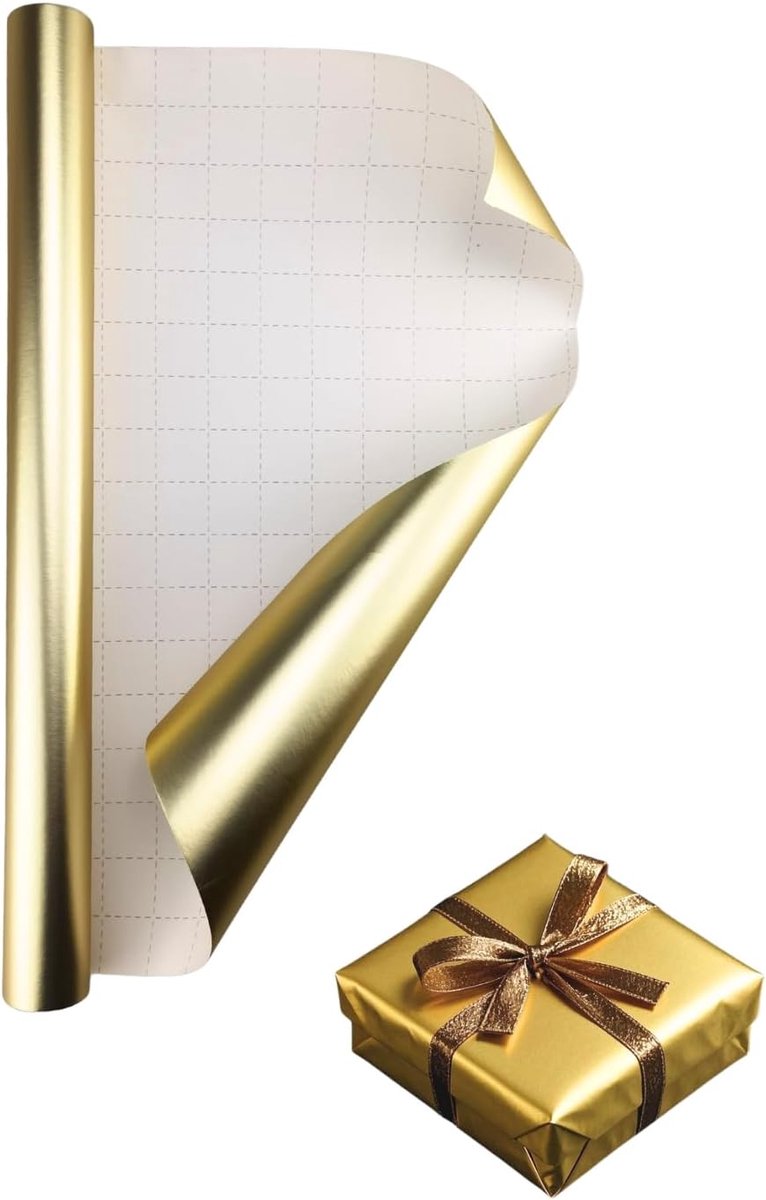 Cadeaupapier, mat cadeaupapier, metallic cadeaupapierrol voor Kerstmis, verjaardagen, Pasen en alle feestelijke gelegenheden (goud, 43 cm x 3 m)