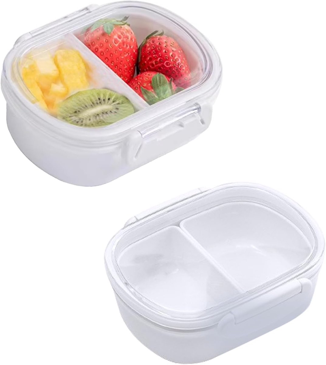 Snackbox met 2 vakken, kleine Bento Box voor kinderen, ontbijtbox, vershouddozen met deksel, lunchbox voor gerechten en snacks, 13,4 x 11,4 x 5,2 cm, 350 ml