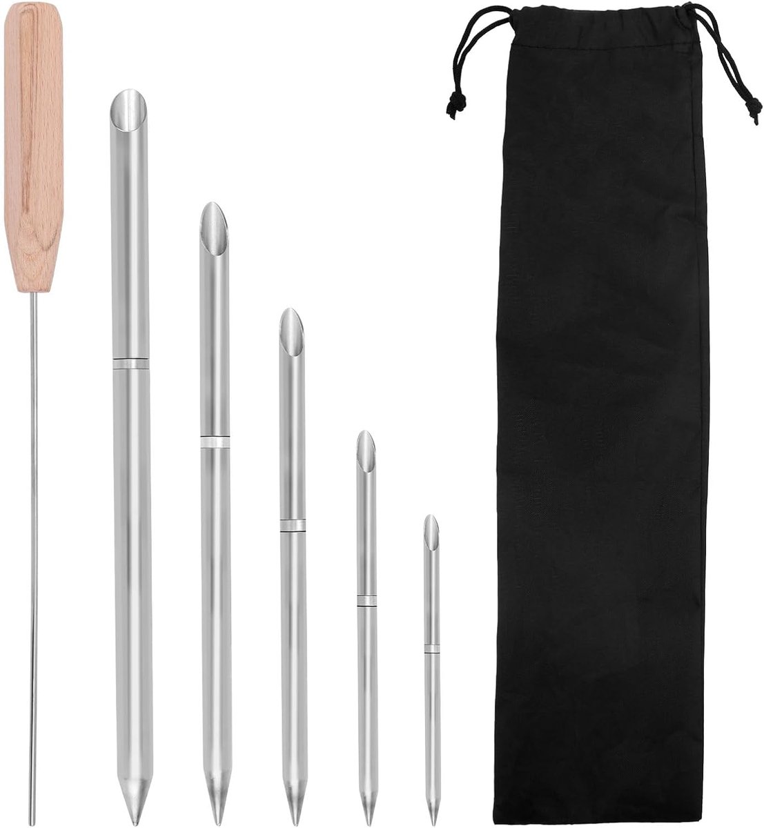 7st Touwsplitsset, 6-In-1 Roestvrijstalen FID-Gereedschappen met Duwer en Opbergtas voor Dubbel Gevlochten Oogtouw van 1/4" 5/16" 3/8" 7/16" 1/2" voor Snel Herstel en Splitsen