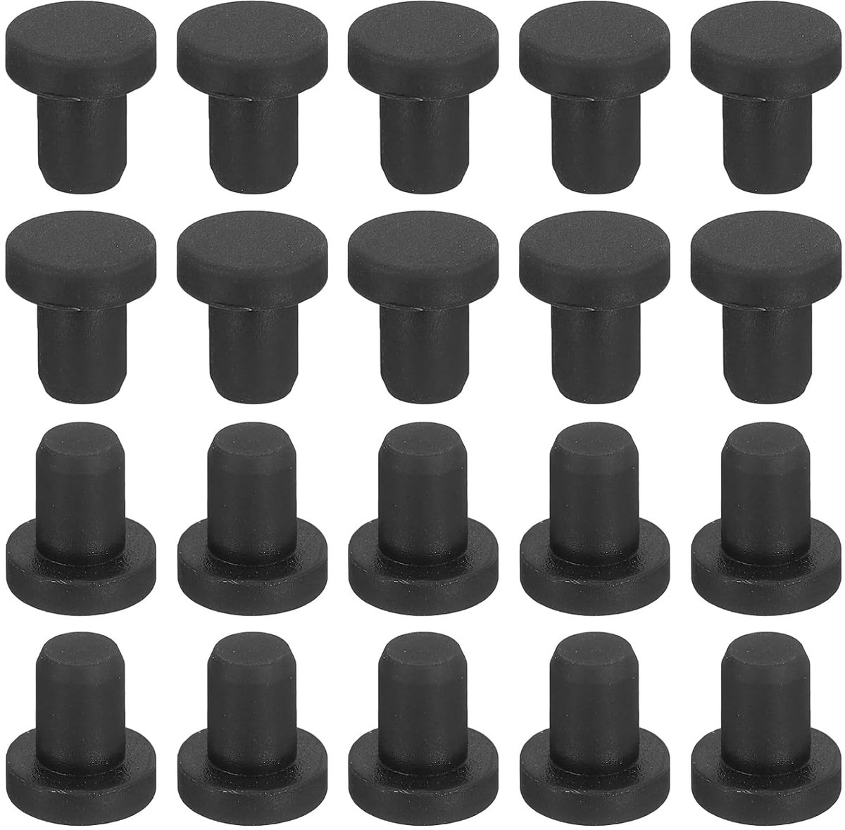 METERXITY Rubberen stop, zwart, 4,4 mm, rond, waterdicht, voor gaten, 4-4,3 mm, set van zachte rubberen stoppen in T-vorm voor flessenbuizen, doe-het-zelf