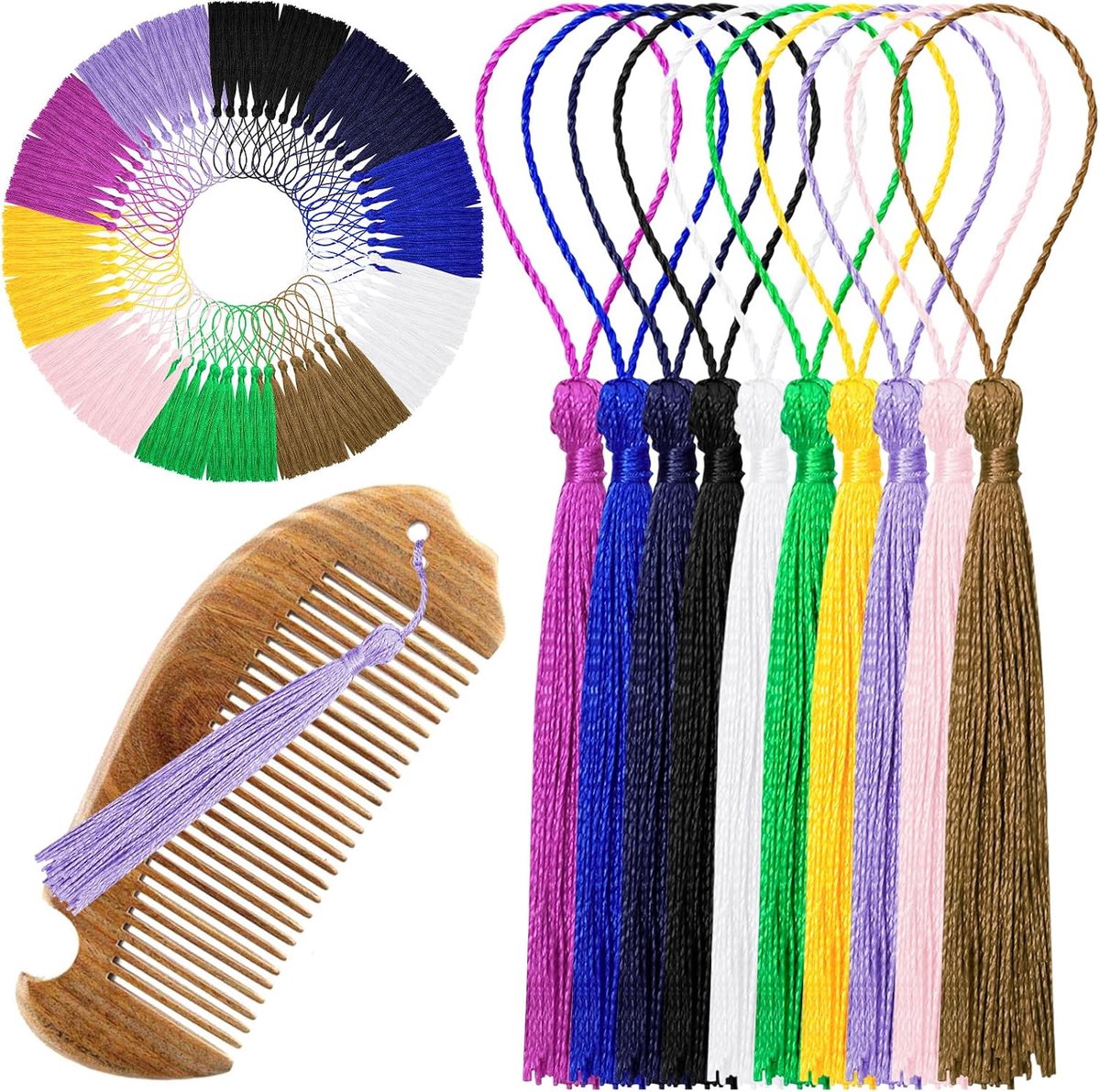 200 stuks 12-13 cm/4,7-5,1 inch lengte zijdeachtige ambachten kwastjes set, 10 kleuren handgemaakte zachte ambachtelijke kwastjes met lussen, bladwijzer kwastjes bulk voor sieraden maken