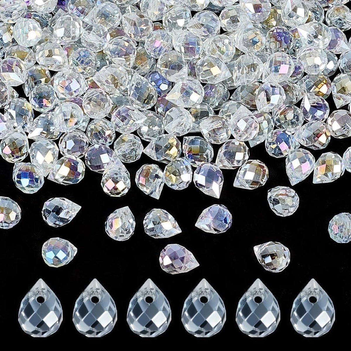 200 stuks doorzichtige druppelvormige glaskralen, 6 mm bovengeboorde druppelafstandskralen, waterdruppel, facetkralen, gladde zaadkraal voor armbanden, kettingen, oorbellen, doe-het-zelf