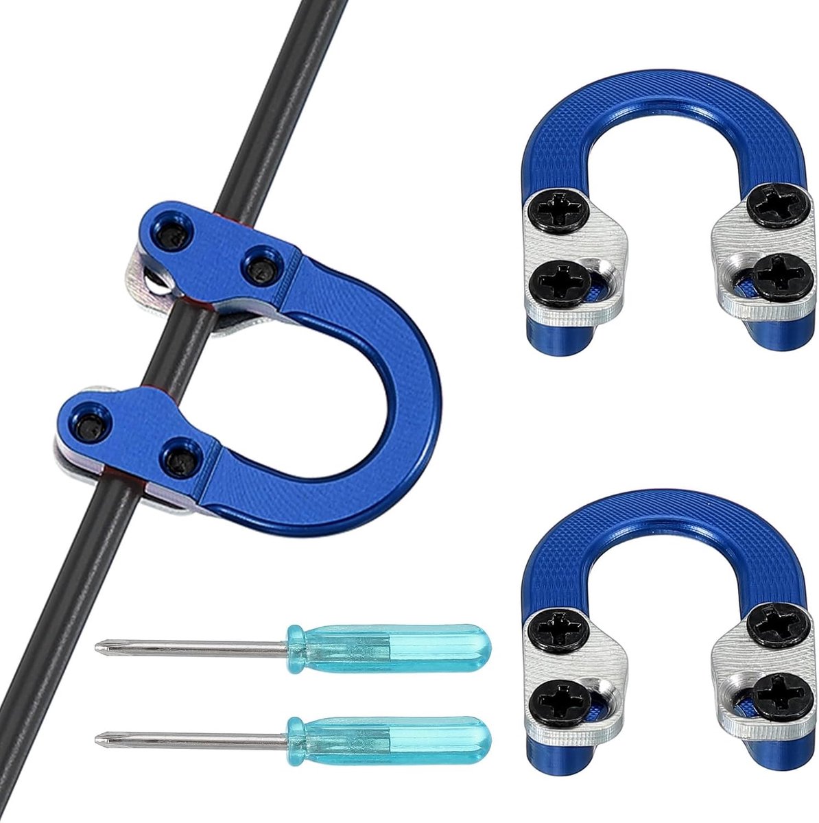 Boogschieten D-lus, set van 2 compoundboog, metaal, U-nokken, D-ring, nokkenverwijderaar-accessoires met schroevendraaiers, schroeven om te schieten, jagen, blauw
