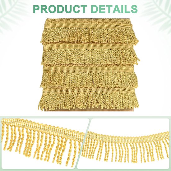 METERXITY 10 meter gordijn franjes franjes trim, 5,6 cm breed polyester franje boho kant naaien franje trimmen kwastje franje trim voor tassen/doe-het-zelf decoratie/rok/bank/kleding [goud] — afbeelding 5