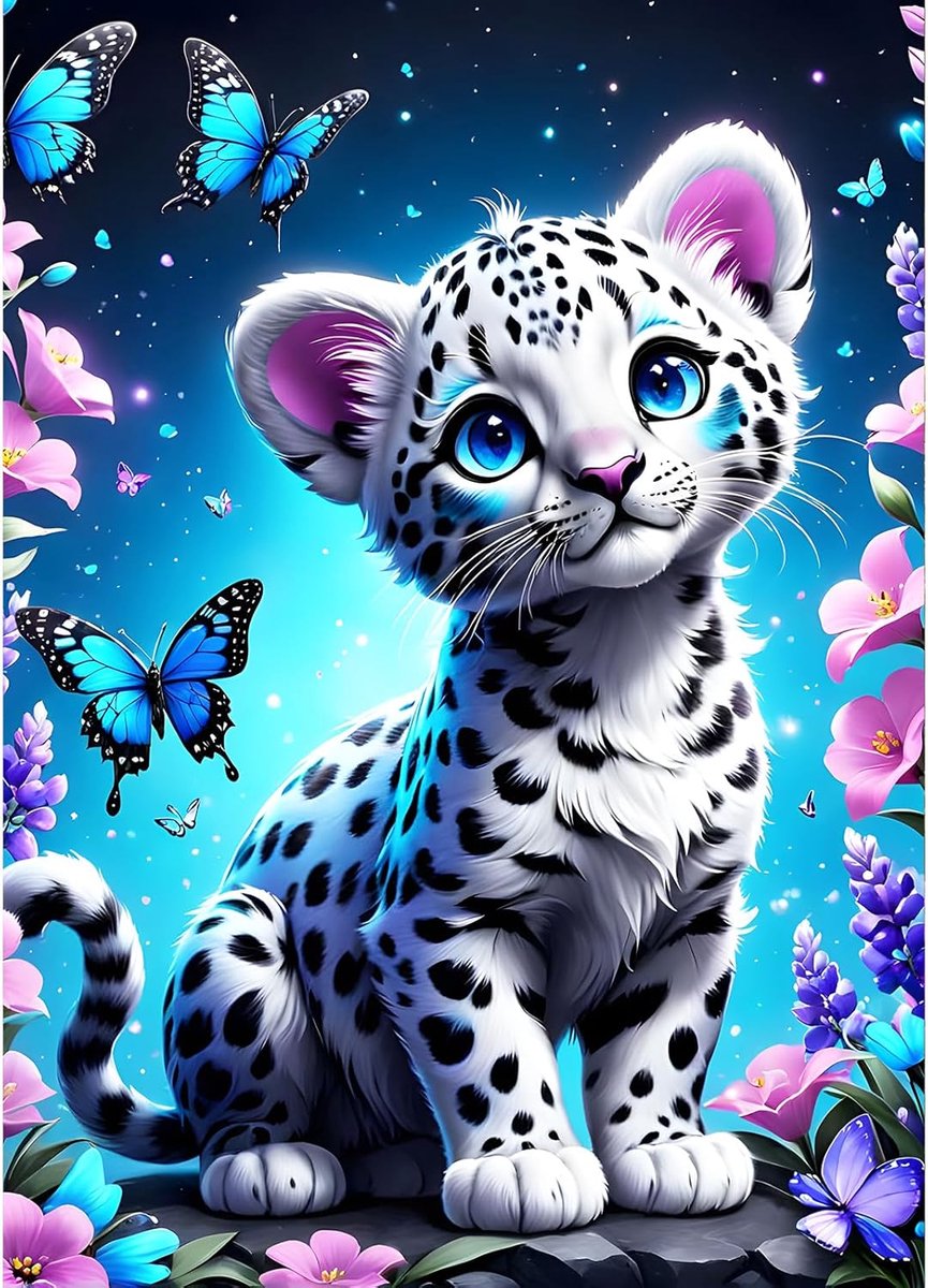 Baby-luipaard diamond painting kits volwassenen, 5D droomland diamant kunst foto's beginners, doe-het-zelf ronde volledige boor vlinder diamant schilderij borduurwerk geschenken home