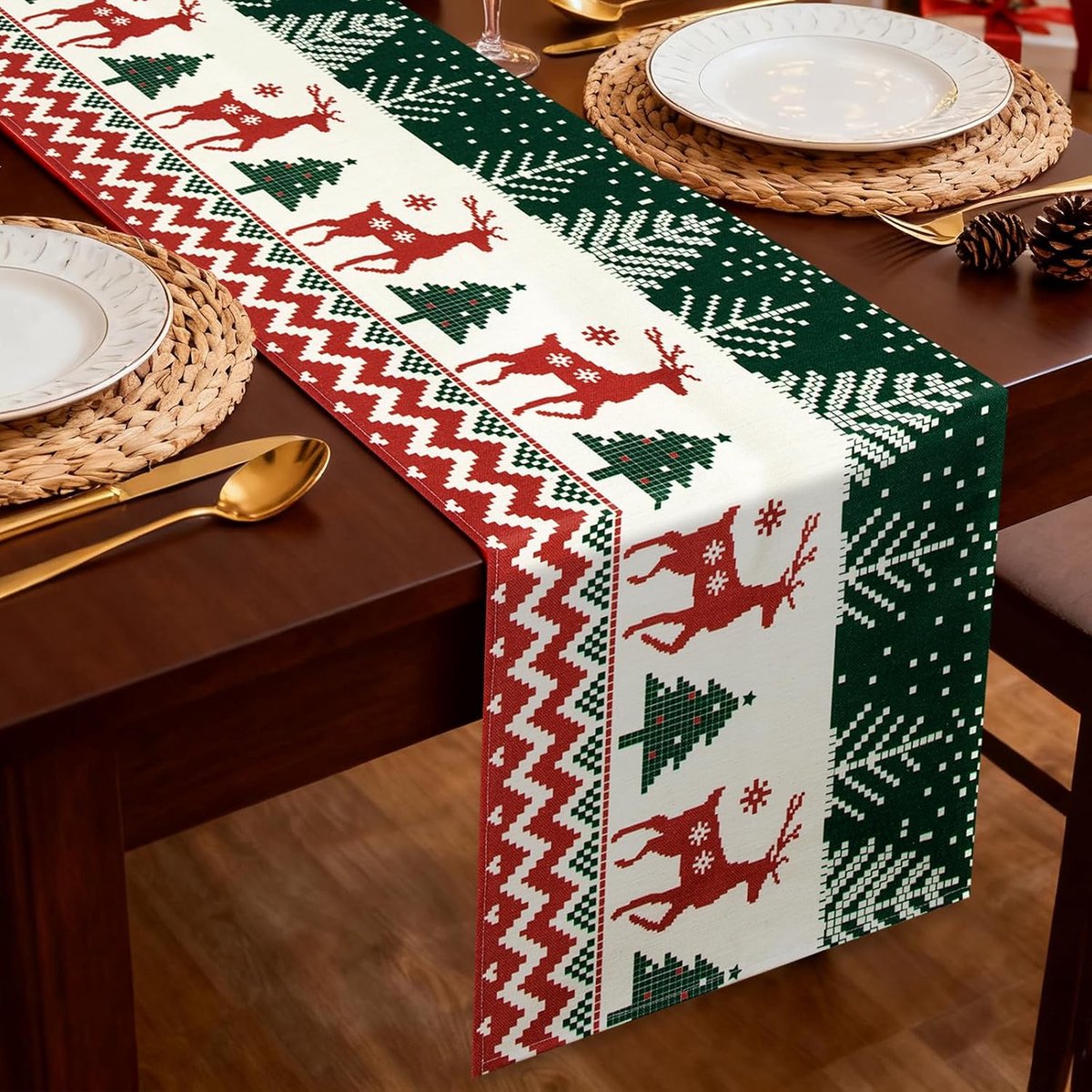 Tafelloper Kerstmis, 40 x 140 cm, schattige eland, decoratie tafel, Kerstmis, modern, voor vakantie, winter, tafelloper, Kerstmis, kerstboom, voor decoratie van je keuken, binnen en buiten