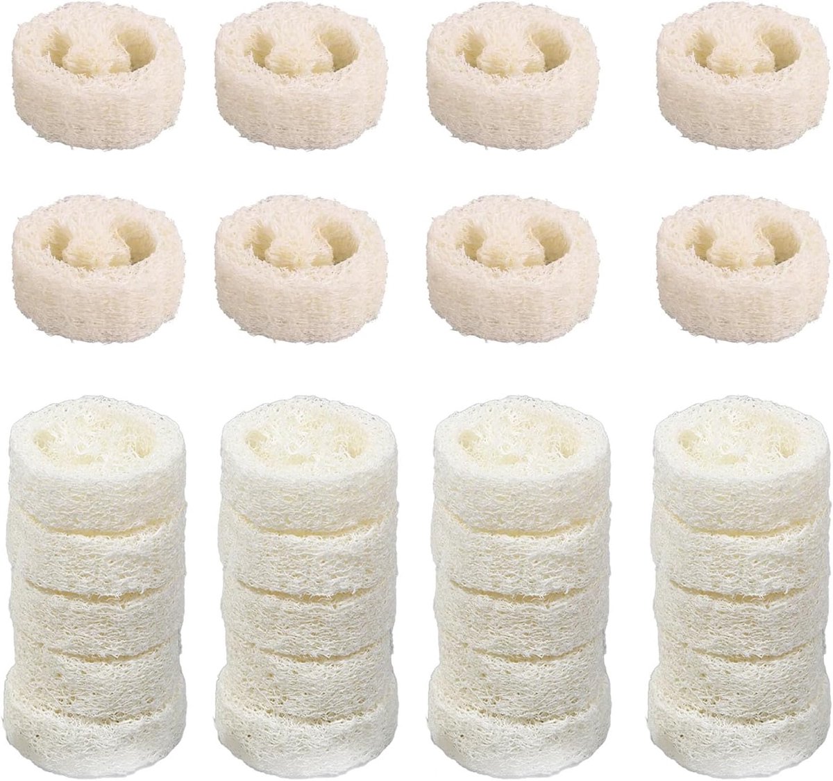 Luffa spons, 20 stuks, natuurlijke lufaspons, zeepbakje, sponszeephouder, 100% luchtfaspons, zeepschaal, luffa, zeep voor douche, badkamer, keuken, werkblad
