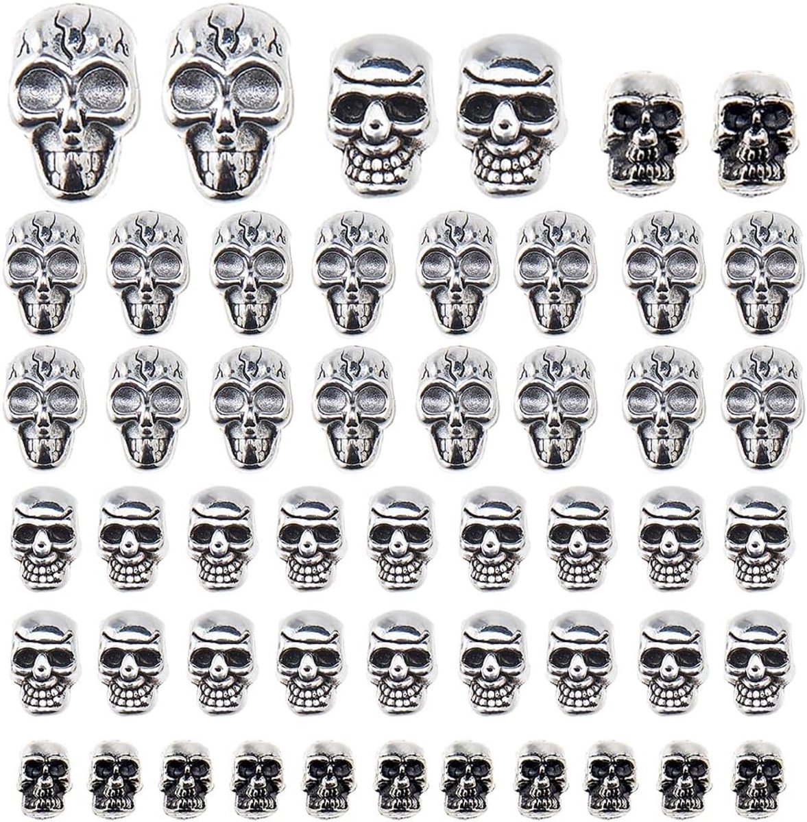 60 stuks zilveren doodskop kralen Tibetaanse stijl legering kralen groot gat voor kettingen en armbanden sieraden maken DIY accessoires: 2,5 ~ 5 mm